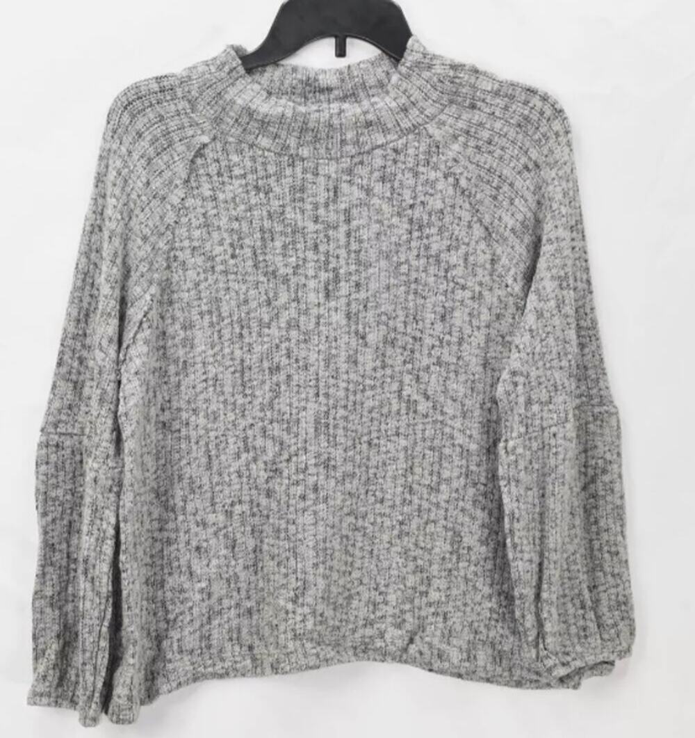 White Willow MEDIUM Blk.wh Cotton Blend Mock Neck Long Sleeve Pullover Sweater